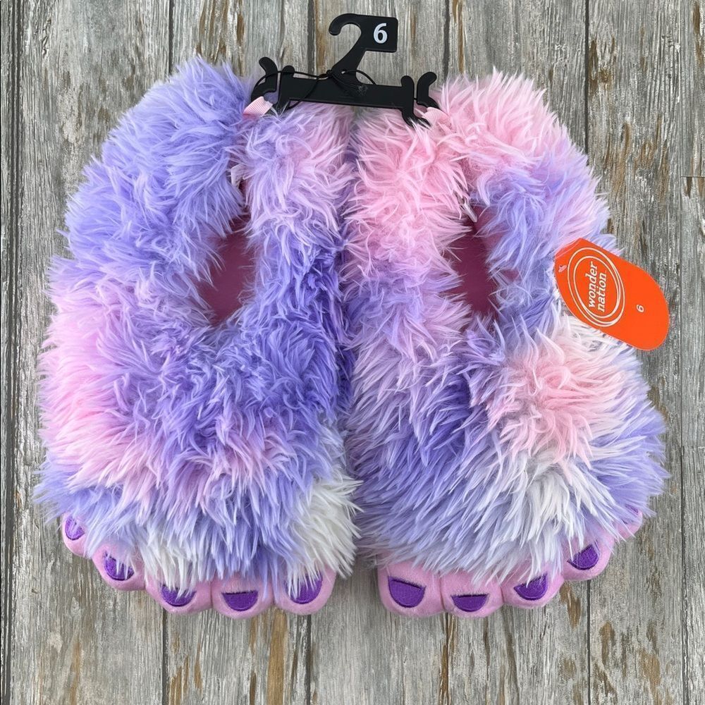 Big Girl Yeti Fluffy Monster Foot Slippers Shoes Size 6